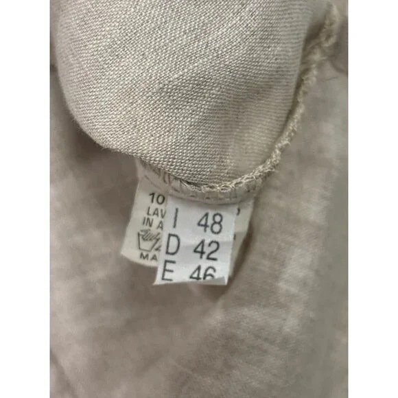 M&M 100% Linen Button Front Blouse Beige Italy 3/4 Sleeve 48 L - Picture 7 of 10